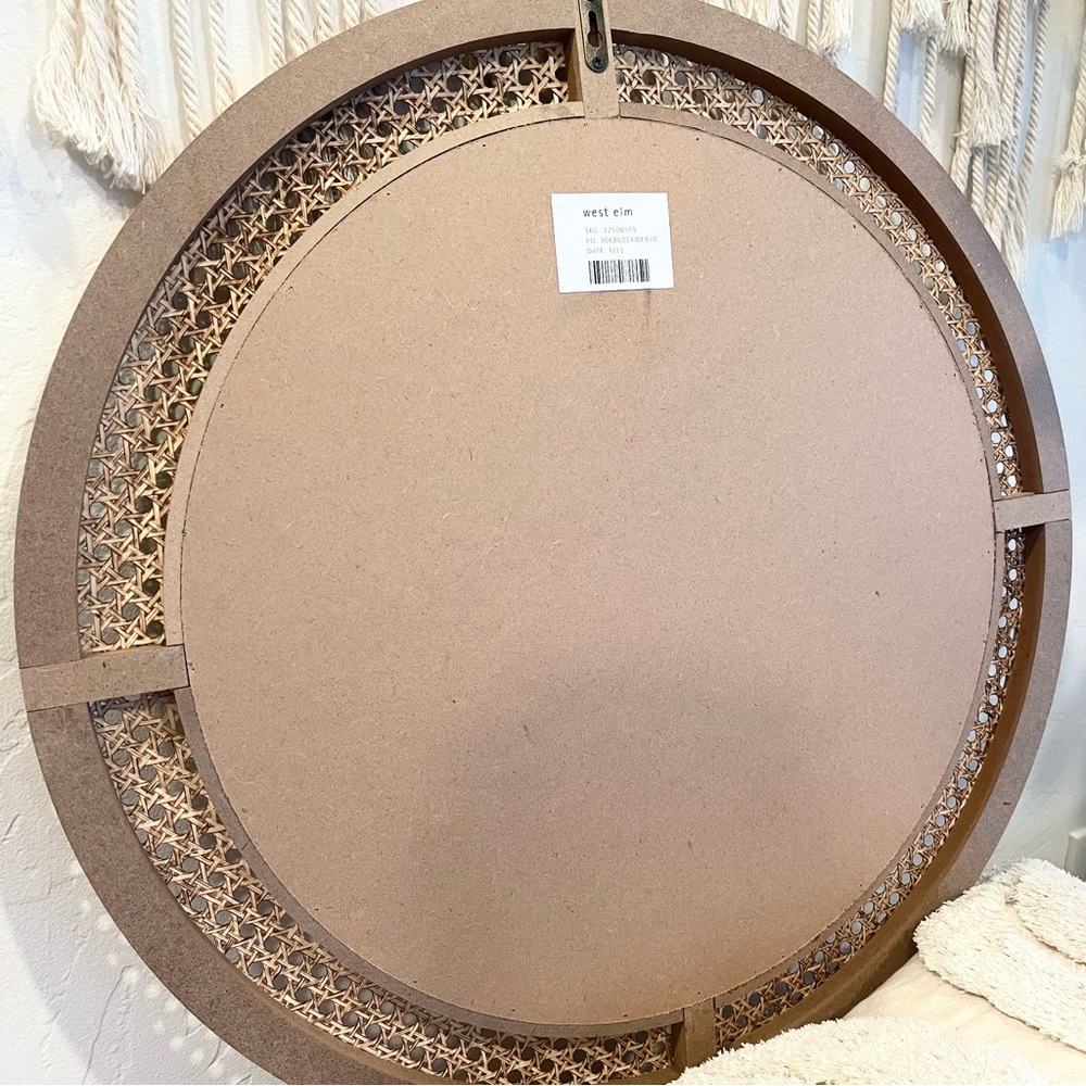 NEW West Elm Large Round Mirror Wicker Rattan Boho Wall Hanging Decor - 24” Diam - Picture 8 of 9